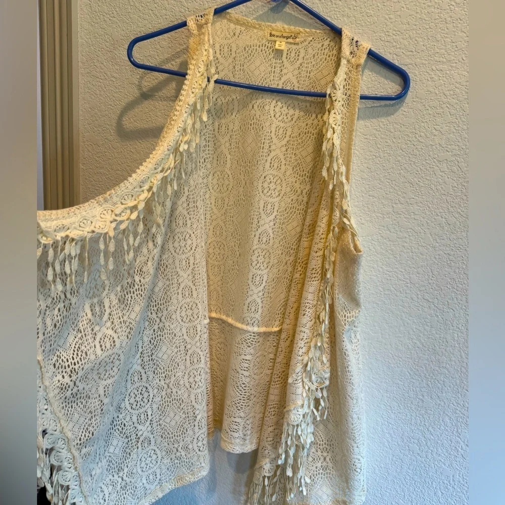 Love on a hanger fringed tank cardigan in cream - size Medium